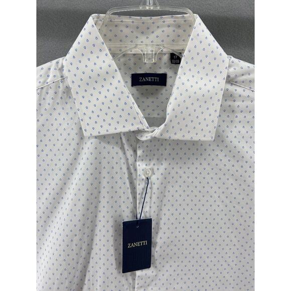 Zanetti Shirt Men 14.5 32/33 Button Down White Triangle Printed Long Sleeve‎ - Picture 2 of 14